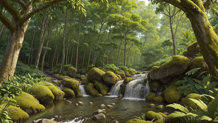 ((masterpiece:1.4,best quality)),
tropical jungle, high trees, creek, tree shade,
high detail, abundant, 8k, high detail, wallpaper,
<lora:more_details:0.2>