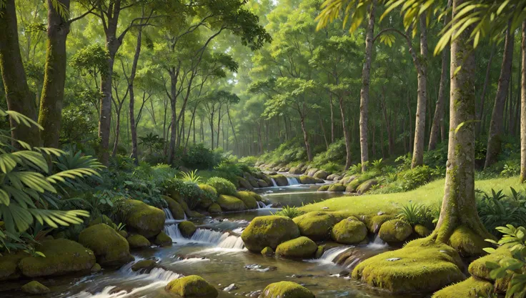 ((masterpiece:1.4,best quality)),
tropical jungle, high trees, creek, tree shade,
high detail, abundant, 8k, high detail, wallpaper,
<lora:more_details:0.2>