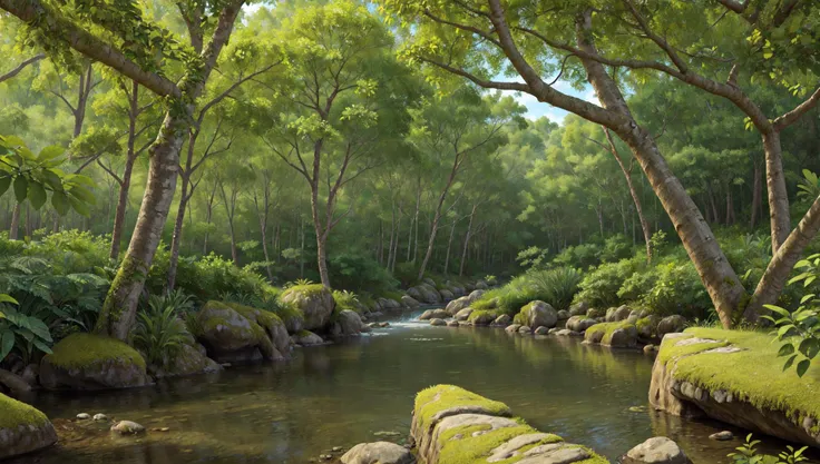 ((masterpiece:1.4,best quality)),
tropical jungle, high trees, creek, tree shade,
high detail, abundant, 8k, high detail, wallpaper,
<lora:more_details:0.2>