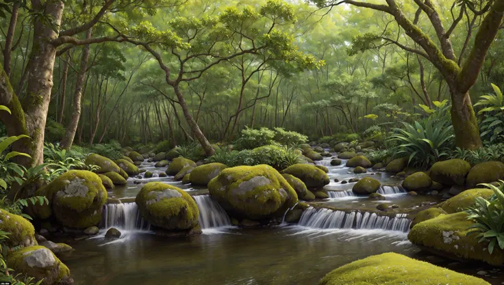 ((masterpiece:1.4,best quality)),
tropical jungle, high trees, creek, tree shade,
high detail, abundant, 8k, high detail, wallpaper,
<lora:more_details:0.2>