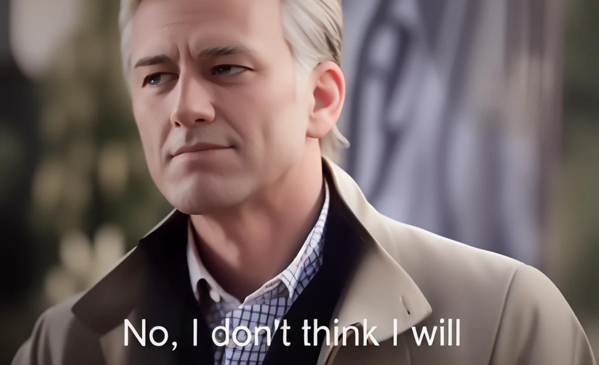 a man with a jacket and tie standing in front of a tree with a quote on it that says, no, i don't think i will, Felix-Kelly, imax 70 mm footage, a comic book panel, cloisonnism