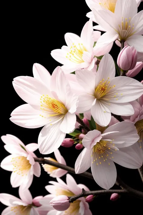 art by Yasushi Nirasawa A backlit view of a cherry blossom tree in full bloom, digital illustration close up, macro photography on balck velwet background,8k, ultrasharp, ultradetailed, perfect quality, masterpiece, intricated details, ultra clear, <lora:add_detail:0.7>, <hypernet:sxzBloom_sxzBloom:0.3>, vivid colors wallpaper