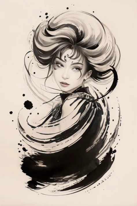 (ink art, ink illustration, ink, rough:1.4), 1girl, solo, (flowing lines),fighting stance, floating, flowing hair, hair flowing into ink, swirling ink, highly detailed white background, monochromatic, ((abstract)) <lora:more_details:0.4>, <lora:zyd232_ChineseInkStyle_v1_0:0.9>