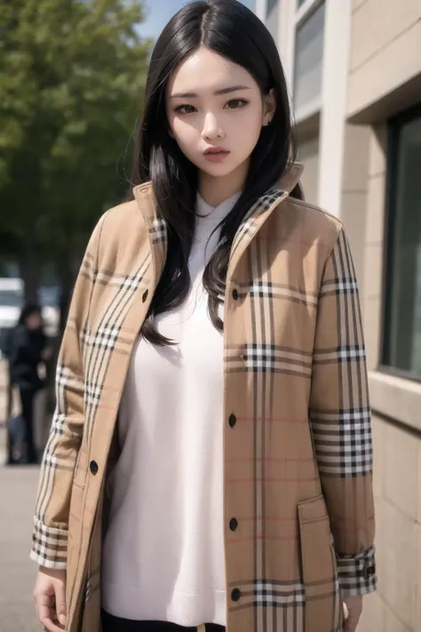 <lora:burberry_v0.6:1>
1girl, burberry plaid,  jacket, coat,
<lora:koreandolllikenessV20_v20:0.4> (pureerosface_v1:0.5),, masterpiece, best quality, highly detailed