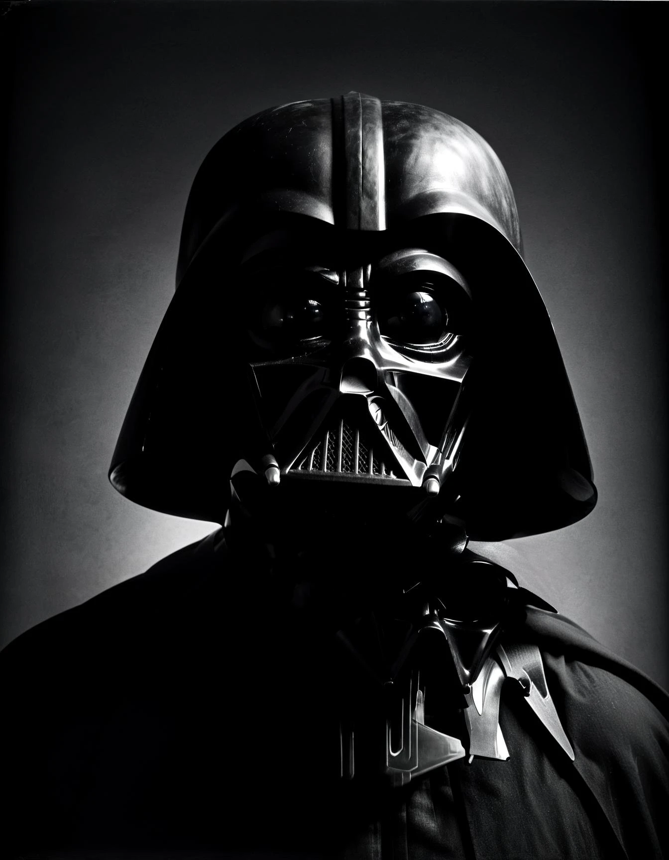photo of (dath vader:1.1),shadow, looking at viewer, ,in (halsman:1.05) style,