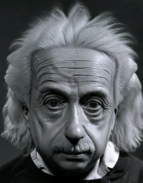 photo of albert einstein, black and white photography,in (halsman:1.05) style,