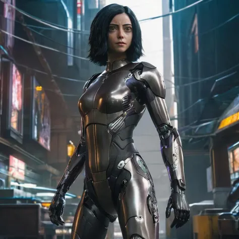 a girl with detailed skeleton-like features, lifelike AI-generated character, droid-like appearance, and futuristic clothing, in a dark and mysterious setting with glowing neon lights. The artwork is done in a photorealistic style with a focus on ultra-detailed facial features and vibrant colors. The image quality is of the highest standard, with a resolution of 8K, HDR, and professional studio lighting techniques. The color palette is dominated by cool tones, such as deep blues and purples, creating a moody and cyberpunk atmosphere. The girl is standing in an elegant yet powerful pose, radiating confidence and strength. Her eyes are captivating, glowing with an otherworldly blue light, while her lips are painted in a bold shade of dark purple. The scene is further enhanced by cascading sparks and floating particles, adding to the futuristic aesthetic. The overall composition is dynamic and eye-catching, with a sense of depth achieved through the use of blurring and bokeh effects in the background.