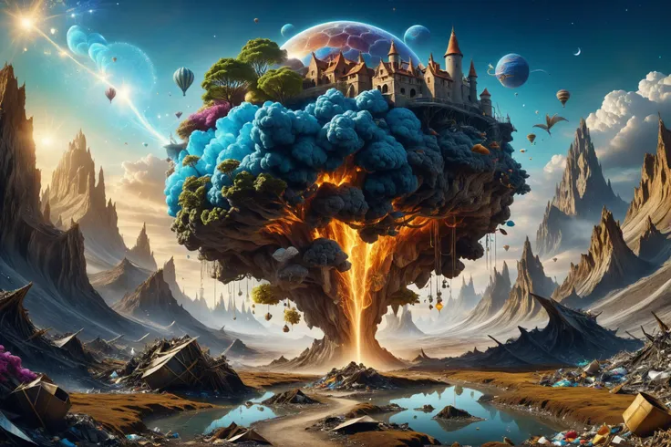 Captured in a "Fantasy Art" style with surreal elements that emphasize the magical impact of responsible waste disposal, RAW photo, photograph, 600 dpi, photorealism, sharpen, highest quality, highest detail, 8K, Ultra-HD, hyper-realistic, detailed, ultra detail, adobe stock, shutterstock, getty images, stock photography style