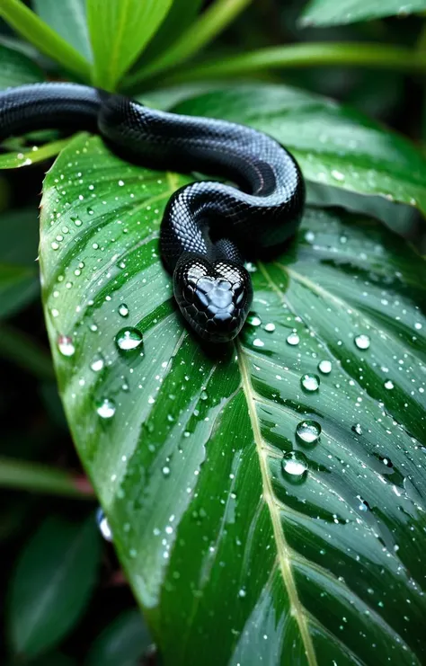 25mm, black snake green metallic shimmer, drops of water on the petals, drops of water on the leaves, tilt shift, sharp focus, intricate details, cozy, cinematic warm light, (multicolor:0.7), (noir:0.35), detailed