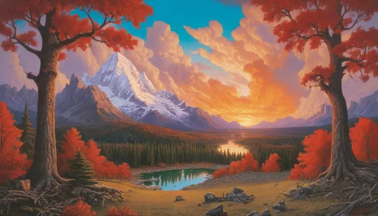 a classic landscape painting of nature's glory , by Glenn Fabry and by David LaChapelle