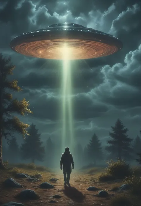 A man abduced by an UFO, poetic scene