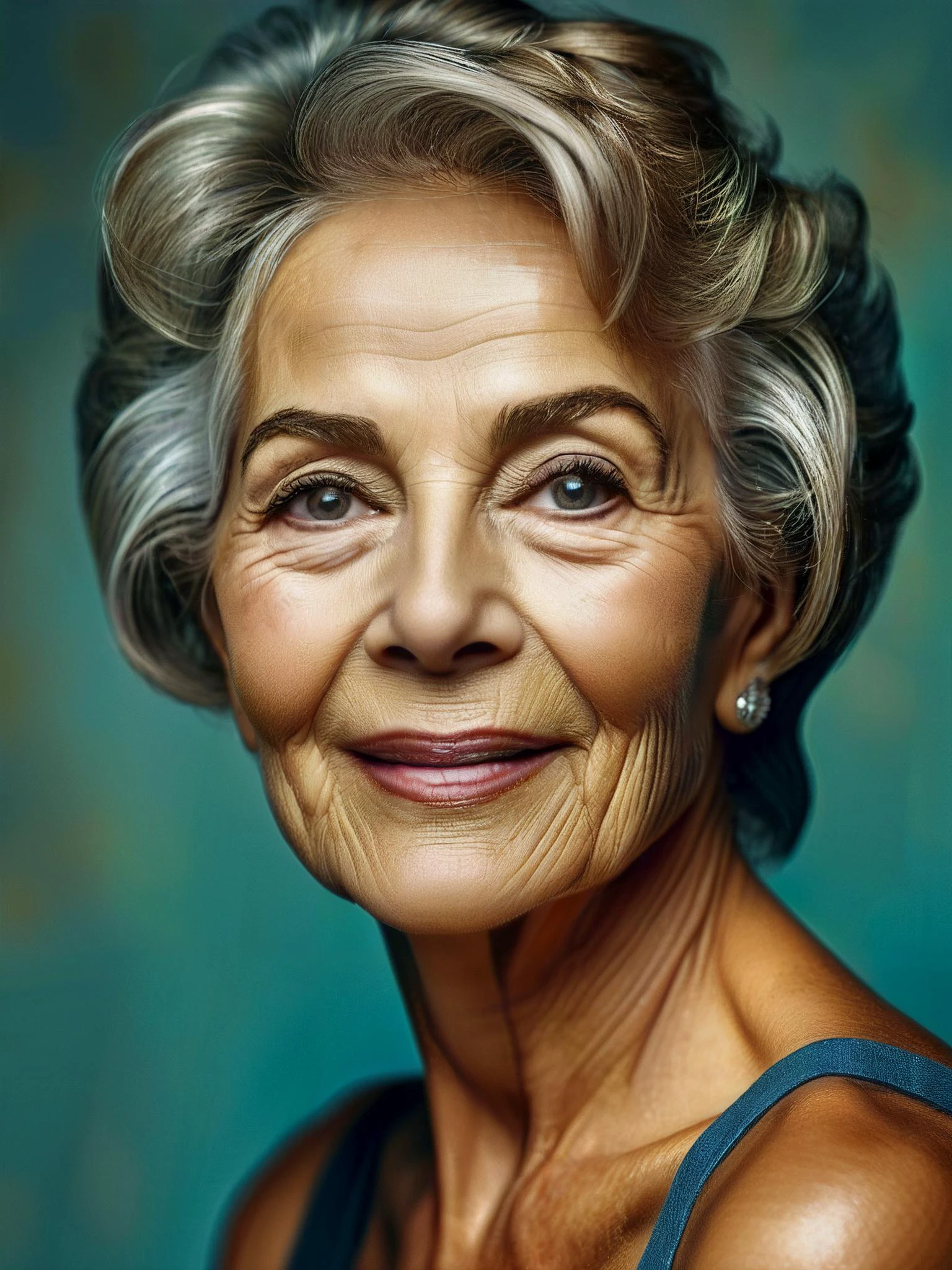 masterpiece, intricate detail, 8K, HDR,
She was once a Playboy model. Now she is 75yo but her face is youthful and beautiful, her eyes still shine with mischief, and her mouth is still seductive, her skin is smooth and defies her age, her hair is lustrous. The glory of womanhood.