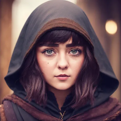medium shot, (sks woman:1.2) wearing a hooded cloak, thieves tools, weapons, fantasy, medieval, dark brown hair, mysterious, very dark, night, intricate details, best quality, masterpiece, natural lighting, rich colors, (realistic:1.2), lifelike textures, sharp focus, RAW color photo, <lyco:locon_maisie_v1_from_v1_64_32:1.2>