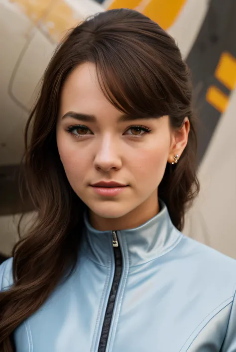 photo of (HollyT4yl0r01:0.99), a woman as a sexy air pilot, (sexy open zipper suit with cleavage:1.1), (in a hangar), (in front of a fighter aircraft:1.1), modelshoot style, (extremely detailed CG unity 8k wallpaper), photo of the most beautiful artwork in the world, professional majestic oil painting by Ed Blinkey, Atey Ghailan, Studio Ghibli, by Jeremy Mann, Greg Manchess, Antonio Moro, trending on ArtStation, trending on CGSociety, Intricate, High Detail, (Sharp focus:1.1), dramatic, photorealistic painting art by midjourney and greg rutkowski, ((looking at viewer:1.2)), (detailed pupils:1.3), (revealing outfit:1.2), (closeup), <lora:reflect-000008:0.3>