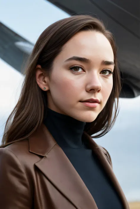 photo of (HollyT4yl0r01:0.99), a woman as a sexy air pilot, (sexy open zipper suit with cleavage:1.1), (in a hangar), (in front of a fighter aircraft:1.1), modelshoot style, (extremely detailed CG unity 8k wallpaper), photo of the most beautiful artwork in the world, professional majestic oil painting by Ed Blinkey, Atey Ghailan, Studio Ghibli, by Jeremy Mann, Greg Manchess, Antonio Moro, trending on ArtStation, trending on CGSociety, Intricate, High Detail, (Sharp focus:1.1), dramatic, photorealistic painting art by midjourney and greg rutkowski, ((looking at viewer:1.2)), (detailed pupils:1.3), (revealing outfit:1.2), (closeup), <lora:reflect-000008:0.3>