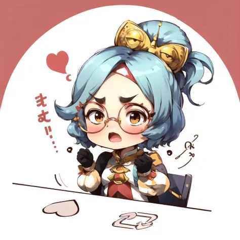 masterpiece, best quality, purah, <lora:purah:0.8>, Beautiful Art Style, glasses, grouchy, simple_background, <lora:BongoCatMemeLoRA:1> IncrsBongoCatP1, hands up, chibi