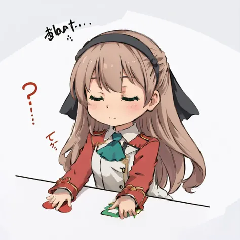 masterpiece, best quality, <lora:elie-nvwls-v2-zero:0.8> elie macdowell, green eyes, hairband, blue ascot, hair ribbon, long sleeves, belt <lora:BongoCatMemeLoRA:1> IncrsBongoCatP2, chibi, closed eyes