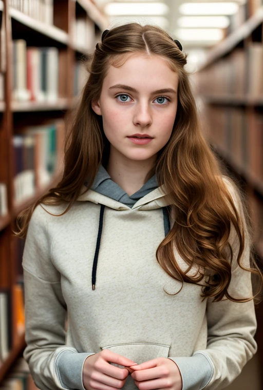 masterpiece, best quality, hyperrealistic, cinematic photo, innocent 20yo female,
swedish,
pronounced feminine features,
hoodie,
very long chestnut hair,
huge breasts,
freckled face,
(library background),
victorian style,
(8k, epic composition, photorealistic, sharp focus),
elaborate background,
dslr,
intricate details,
rule of thirds,
