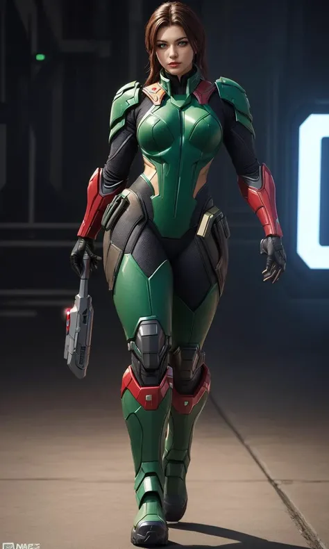 highres,absurdres,masterpiece,best quality,original,extremely detailed CG,extremely detailed wallpaper,perfect lighting,jitome,lips,makeup,standing on the stage,blurry background,1girl,
<lora:Cyber_Armor:0.7>,dslayer,sexy_scifi,doom slayer,bodysuit,