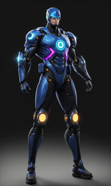 heromkr2023, 8k, uhd, best quality, masterpiece, full body, 1man, cybernetic, robotic, vibrant colors,