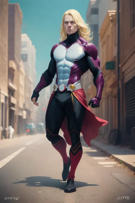 <lora:heromkr2023:1> heromkr2023 <lora:ARTSTYLE_EsadRibic_ownwaifu-15:0.7> ARTSTYLE_EsadRibic_ownwaifu, traditional media , a middle-aged man marvel hero with a crazy body, in a fighting pose, ready for action as the danger approaches. From Chile, Battle mage wearing Vermilion colored plastic. Wearing a hidden tool and doing Analyzing in a location: locations_simple. a thoughtful expression on face, yellow eye color and platinum blonde micro bangs. Dynamic angle., (Masterpiece:1.3) (best quality:1.2) (high quality:1.1)