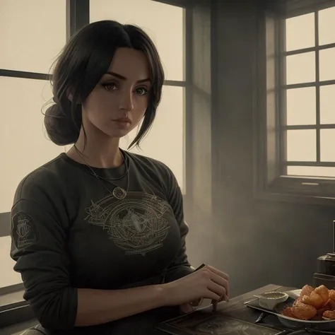 In a dimly lit, smoke-filled room, a character with an angular jaw and a haunted expression uncovers a long-buried family secret, their face etched with disbelief and anguish, the harsh light revealing every nuance of their pain.