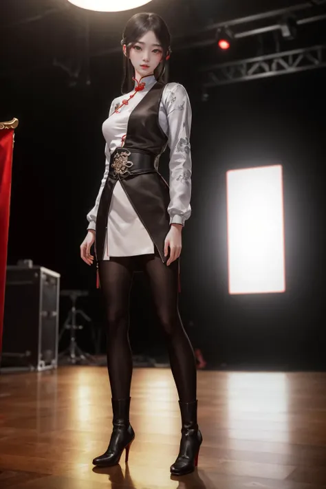highres,absurdres,masterpiece,best quality,original,extremely detailed CG,extremely detailed wallpaper,perfect lighting,looking at viewer,bare hands,1girl,blurry background,standing on stage,
<lora:AQ:0.6>, Yuanlong Ah Qi,