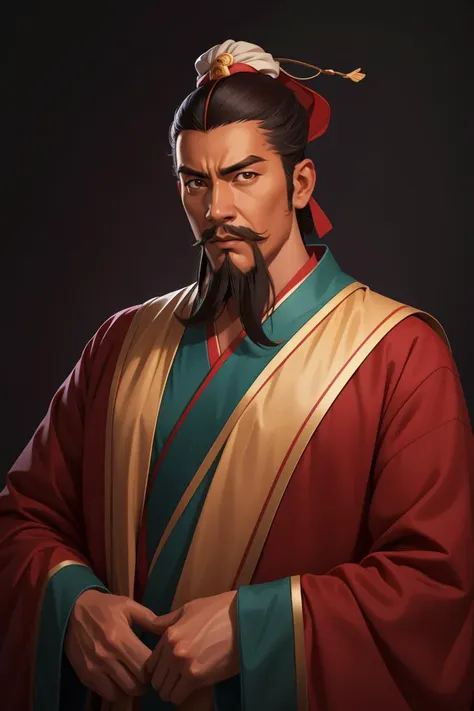 (4k, best quality, highres:1.1),(masterpiece:1.1),man,Chinese male,detailed eyes,looking at viewer,(Chen Daoming:1.6),facial_hair,hanfu,1boy,beard,male_focus,mustache,chinese_clothes,old,solo,old_man,wide_sleeves,own_hands_together,long_sleeves,topknot,robe,looking_at_viewer,wrinkled_skin,<lora:Sanguo:0.8>,