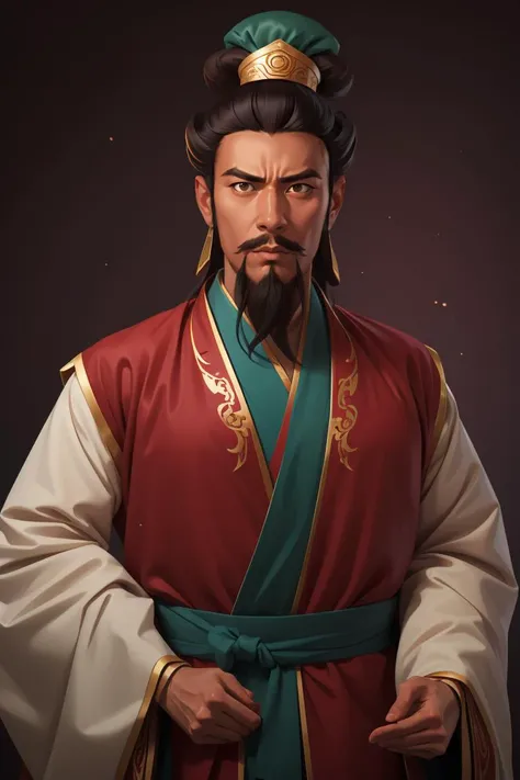 (4k, best quality, highres:1.1),(masterpiece:1.1),man,Chinese male,detailed eyes,looking at viewer,(Chen Daoming:1.6),facial_hair,hanfu,1boy,beard,male_focus,mustache,chinese_clothes,old,solo,old_man,wide_sleeves,own_hands_together,long_sleeves,topknot,robe,looking_at_viewer,wrinkled_skin,<lora:Sanguo:0.8>,