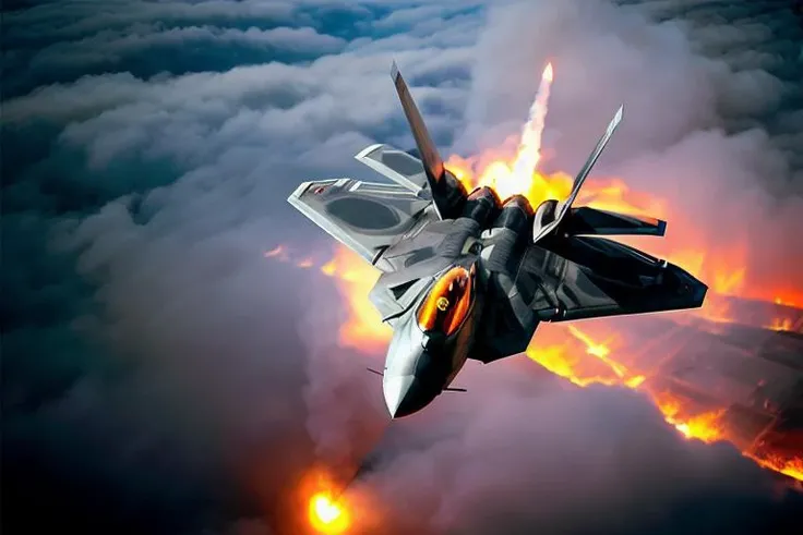 analog gloomy aerial photo of a (F-22Raptor plane, <lora:r4pt0r:1>), ((nighttime)), (flying low through a city on fire), (explosions in the background), (tracer gunfire), High Detail, Sharp focus, (photorealism), realistic, best quality, 8k, award winning, dramatic lighting, epic, cinematic, masterpiece, rim light, (action movie), war, depth of field, dutch angle, motion blur,