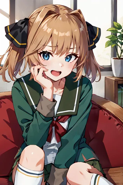 B Cup　　masterpiece　highest quality　High resolution　Blonde　uniform　student　Skirt lifted　Show your pants　cute　Midori Saiba　Small Mouth　Light in your eyes　Eye highlights　