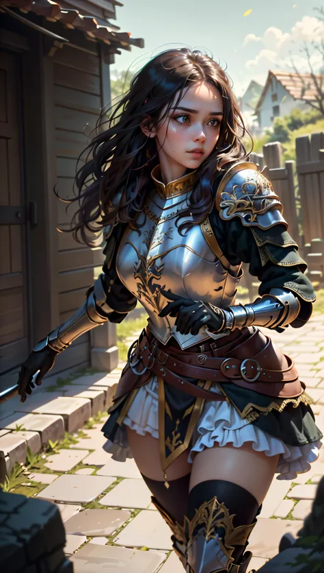 ((Best quality)), ((masterpiece)), (highly detailed:1.3),muskateer,armor,In a land plagued by the ravages of war, the destiny of a beautiful woman unfolds. Born into a humble life as a peasant in a rural village, she possesses a spirit that burns with determination and resilience. But when the drums of conflict echo through the land, her path takes an unexpected turn.Drawn by the call to defend her people, she is chosen to join an elite military order known as the Musketeers. Adorned in the fabled armor of the order, she emerges as a symbol of hope and strength. The images in this series showcase the journey of this remarkable woman as she embraces her newfound role and faces the trials of battle.The details of her armor are meticulously crafted, reflecting both functionality and (beauty:1.2). The images highlight the (intricate engravings:1.2), the gleam of (polished metal:1.2), and the (ornate:1.4) embellishments that adorn her protective gear. From the (majestic:1.2) plume atop her helmet to the delicate filigree on her breastplate, every aspect of the armor tells a story of honor and heritage.As the young musketeer ventures into the realm of warfare she wields her weapon with a combination of grace and strength, showcasing her skill in the art of combat. Each image captures a pivotal moment, freezing time to display the determination in her eyes, the whirlwind of action around her, and the ethereal glow of magic interwoven with her strikes.But the story extends beyond the battlefield. The images also delve into the personal struggles, friendships, and sacrifices that shape her journey. They reveal quiet moments of reflection, as she contemplates the weight of her duty and the toll of war upon her soul. Through the series, we witness her growth as she finds her place among her comrades, forging unbreakable bonds that transcend the chaos of battle.Within the tapestry of this fantastical world, the young musketeer's story unfolds. She embodies courage, resilience, and the indomitable spirit of those who rise above their circumstances. The images invite the viewer to witness her evolution from a humble peasant to a valiant defender, highlighting both the external transformation and the internal strength that propels her forward.As you bring this series of images to life, pay close attention to the intricate details of her armor. Let it become a visual representation of her journey, a tangible symbol of her growth and determination. May the beauty and power of the musketeer's tale inspire both awe and admiration, reminding us all of the strength that resides within us, waiting to be unleashed,HDR (High Dynamic Range),Ray Tracing,NVIDIA RTX,Super-Resolution,Unreal 5,Subsurface scattering,PBR Texturing,Post-processing,Anisotropic Filtering,Depth-of-field,Maximum clarity and sharpness,Multi-layered textures,Albedo and Specular maps,Surface shading,Accurate simulation of light-material interaction,Perfect proportions,Octane Render,Two-tone lighting,Low ISO,White balance,Rule of thirds,Wide aperature,8K RAW,Efficient Sub-Pixel,sub-pixel convolution,luminescent particles <lora:niji_20230529141232:0.2> <lora:knight_v4.1SD:1>