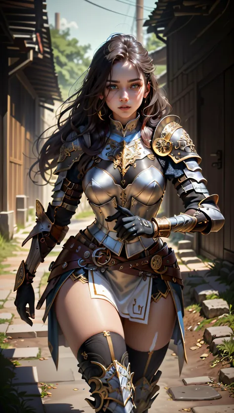 ((Best quality)), ((masterpiece)), (highly detailed:1.3),muskateer,armor,In a land plagued by the ravages of war, the destiny of a beautiful woman unfolds. Born into a humble life as a peasant in a rural village, she possesses a spirit that burns with determination and resilience. But when the drums of conflict echo through the land, her path takes an unexpected turn.Drawn by the call to defend her people, she is chosen to join an elite military order known as the Musketeers. Adorned in the fabled armor of the order, she emerges as a symbol of hope and strength. The images in this series showcase the journey of this remarkable woman as she embraces her newfound role and faces the trials of battle.The details of her armor are meticulously crafted, reflecting both functionality and (beauty:1.2). The images highlight the (intricate engravings:1.2), the gleam of (polished metal:1.2), and the (ornate:1.4) embellishments that adorn her protective gear. From the (majestic:1.2) plume atop her helmet to the delicate filigree on her breastplate, every aspect of the armor tells a story of honor and heritage.As the young musketeer ventures into the realm of warfare she wields her weapon with a combination of grace and strength, showcasing her skill in the art of combat. Each image captures a pivotal moment, freezing time to display the determination in her eyes, the whirlwind of action around her, and the ethereal glow of magic interwoven with her strikes.But the story extends beyond the battlefield. The images also delve into the personal struggles, friendships, and sacrifices that shape her journey. They reveal quiet moments of reflection, as she contemplates the weight of her duty and the toll of war upon her soul. Through the series, we witness her growth as she finds her place among her comrades, forging unbreakable bonds that transcend the chaos of battle.Within the tapestry of this fantastical world, the young musketeer's story unfolds. She embodies courage, resilience, and the indomitable spirit of those who rise above their circumstances. The images invite the viewer to witness her evolution from a humble peasant to a valiant defender, highlighting both the external transformation and the internal strength that propels her forward.As you bring this series of images to life, pay close attention to the intricate details of her armor. Let it become a visual representation of her journey, a tangible symbol of her growth and determination. May the beauty and power of the musketeer's tale inspire both awe and admiration, reminding us all of the strength that resides within us, waiting to be unleashed,HDR (High Dynamic Range),Ray Tracing,NVIDIA RTX,Super-Resolution,Unreal 5,Subsurface scattering,PBR Texturing,Post-processing,Anisotropic Filtering,Depth-of-field,Maximum clarity and sharpness,Multi-layered textures,Albedo and Specular maps,Surface shading,Accurate simulation of light-material interaction,Perfect proportions,Octane Render,Two-tone lighting,Low ISO,White balance,Rule of thirds,Wide aperature,8K RAW,Efficient Sub-Pixel,sub-pixel convolution,luminescent particles <lora:niji_20230529141232:0.2> <lora:knight_v4.1SD:1>