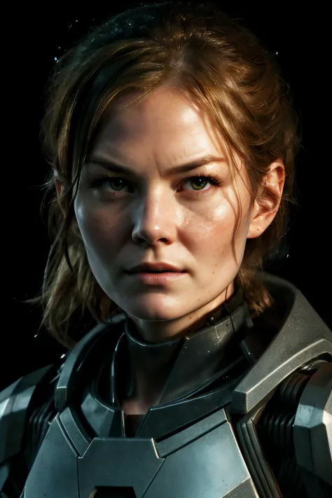 a photo of jenniferMorr1, ((best quality)), ((masterpiece)), (detailed), Midjourney Style, close-up, woman, robot, red eyes, concept art, inspired by Marek Okon, digital art, Crysis Nanosuit, futuristic, (glowing elements:1.1), 4:3 aspect ratio, dynamic duo