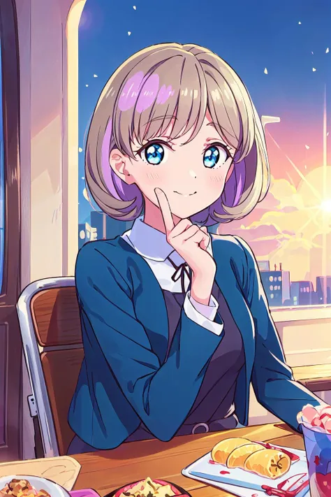(best quality, masterpiece:1.2), 1girl, solo, (upper body:1.2), light on face, sitting, lens flare, smile, looking at viewer, cute, sunset, winter,
<lora:A_Tang Keke WSU:0.9> tang keke, close up, closed mouth, (ice cream cone:0.8),