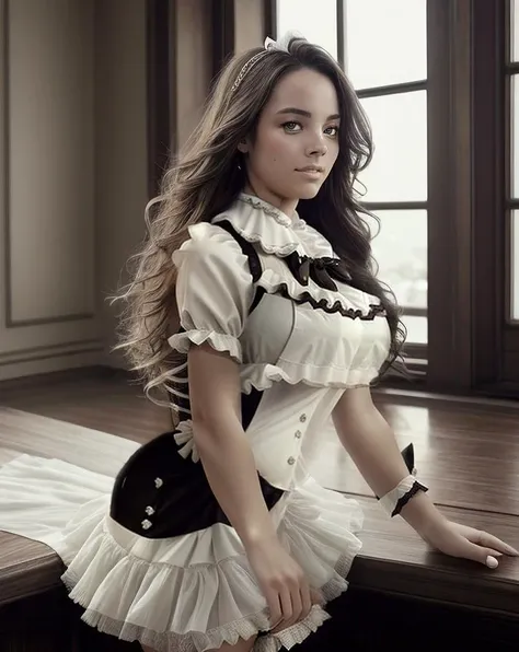 beautiful woman (Koh_FreyaTingley:.99), beautiful hair, elegant, ( savannah) , hair blowing in wind, wind lift, natural skin texture, (french maid outfit:1.6), sunset, cute smile, 24mm, 4k textures, soft cinematic light, adobe lightroom, photolab, hdr, intricate, elegant, highly detailed, sharp focus, ((((cinematic look)))), soothing tones, insane details, intricate details, hyperdetailed, low contrast, soft cinematic light, exposure blend, hdr, faded,