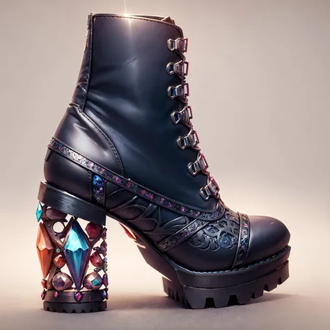 (GemStoneAI:0.6) : high heels, boots, product photo, design concept, intricate ; <lora:gemstoneai_v10:1>