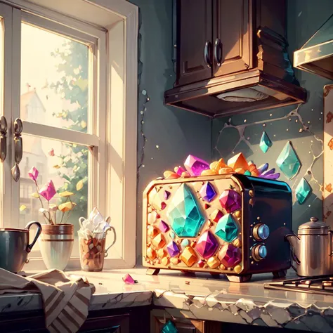 <lora:GemstoneAI-000012:.8> GemstoneAI, toaster in kitchen , colorful