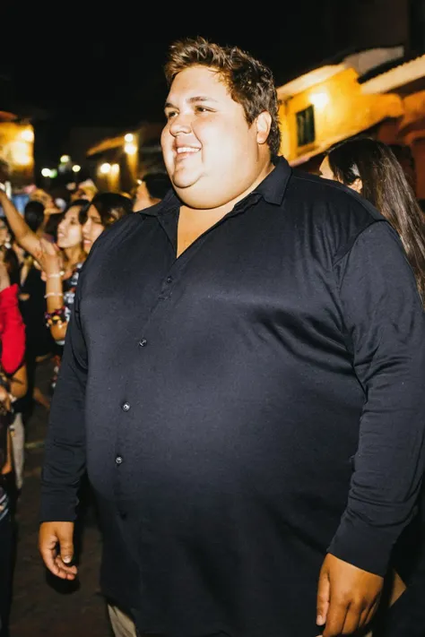 + / A obese light brown haired man on vacation enjoying the local party scene in BOGOTA at midnight