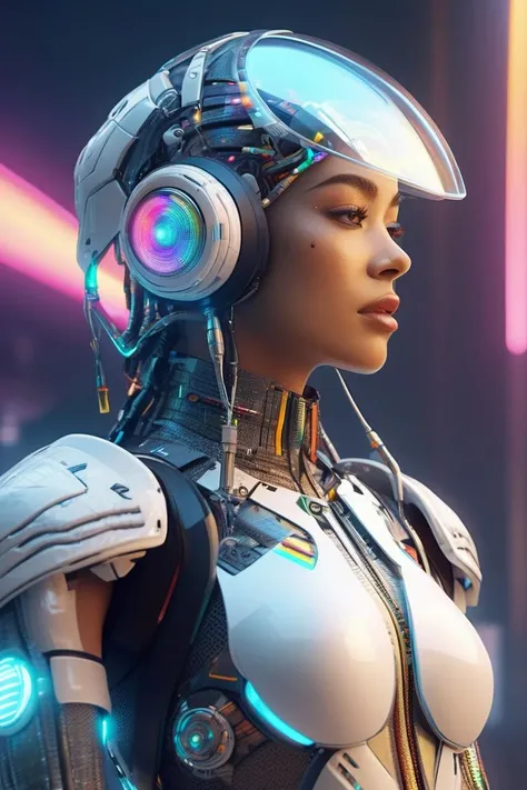 General photography of beautiful cyborg women, rainbow hat, huge breakthrough (beautiful and detailed arms) hug, remove white flies, rich flies, glow, highly detailed levels, rich details, facial symmetry, masterpieces, waiting for award sharp focus, concept art. Low profile, &k, uhd, low profile, octane rendec