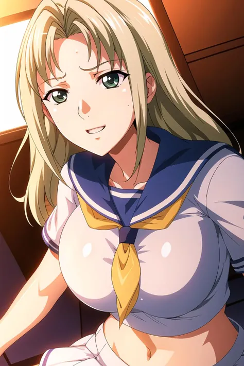 (day),Simple White Background,
Standing at attention,
sailor collar, school uniform, serafuku,yellow neckerchief,
<lora:Fubuki_Kagami_HelterSkelter-KK77-V1:0.7>,
blonde hair,bangs,green eyes, long hair,
<lora:Mariana_Luciano_NON_VIRGIN-KK77-V1:0.3>,<lora:more_details:0.1>,
1 girl, 20yo,Young female,Beautiful Finger,Beautiful long legs,Beautiful body,Beautiful Nose,Beautiful character design, perfect eyes, perfect face,expressive eyes,perfect balance,
looking at viewer,(Focus on her face),closed mouth, (innocent_big_eyes:1.0),Light_Smile,
official art,extremely detailed CG unity 8k wallpaper, perfect lighting,Colorful, Bright_Front_face_Lighting,shiny skin,
(masterpiece:1.0),(best_quality:1.0), ultra high res,4K,ultra-detailed,
photography, 8K, HDR, highres, absurdres:1.2, Kodak portra 400, film grain, blurry background, bokeh:1.2, lens flare, (vibrant_color:1.2),professional photograph,
(Beautiful,large_Breasts:1.4), (beautiful_face:1.5),(narrow_waist),