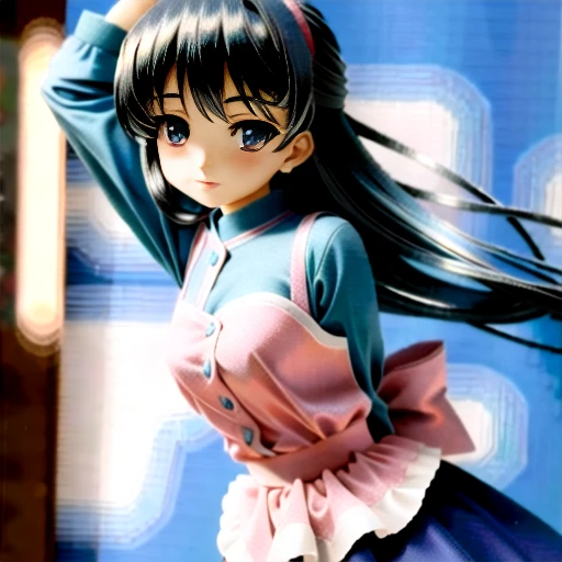 tilt shift anime girl, blue shirt, pink dress masterpiece, high quality, intricate, highly detailed, trending on artstation, sharp focus, 2k, 4k, 8k, hdr, highres, absurdres, best quality, sharp, smooth, cinematic lighting, concept art, detailed background, professional, epic, award - winning, very detailed, highest quality, ultra-detailed, extremely detailed, powerful impression, hyperdetailed, hyperrealistic, hypermaximalist, extremely intricate, wallpaper, CG, unity, painterly, detailed drawing, official art, polished, high-definition