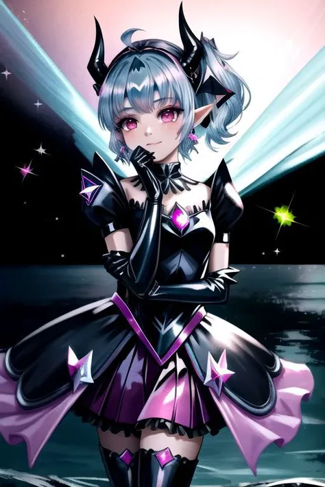 EvlSM, DarkPrecure, Bad_End_Precure, CorruptA, professional image of a cute young woman, (frilly elegant glossy dark holographic dress, crescent brooch, crescent earrings, crescent accessories:1.2),
(blue water dragon horns, blue water dragon tail:1.3), (short hair, side ponytail, hair above cheeks, light blue hair with light pink hairtips, gradient hair, multicolored hair:1.4), red eyes, (small breasts, cute face, pointy ears, evil smile:1.1), (sparkles, sparkling clothes, sparkles near eyes:1.3),
(intricate aquatic background, underwater, sparkling water, ocean floor, corral reef, bubbles:1.2), 
(ultra wide angle shot, cinematic style, absurdres, incredibly absurdres, huge filesize, extremely detailed, High quality texture, physically-based rendering, Ray tracing, octane render, sharp focus, (8k), (4k), (Masterpiece), (Best Quality), extremely detailed, intricate, hyper detailed, illustration, soft lighting, high resolution, sharp detail,)