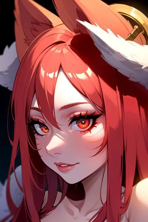 Film grain, ahri, ahri \(league of legends\), very horny,  ((corrupted)), whisker markings, 8k, highly detailed, high detail Raw color art, piercing, shallow depth of field, sharp focus, cinematic lighting, ((detailed face and eyes:1.4)), OverallDetail, ((mind control:1.4)), panting, horny expression, ((lusty)), CorruptA, symbol-shaped pupils, heart-shaped pupils, glowing red eyes, corruption, mind control