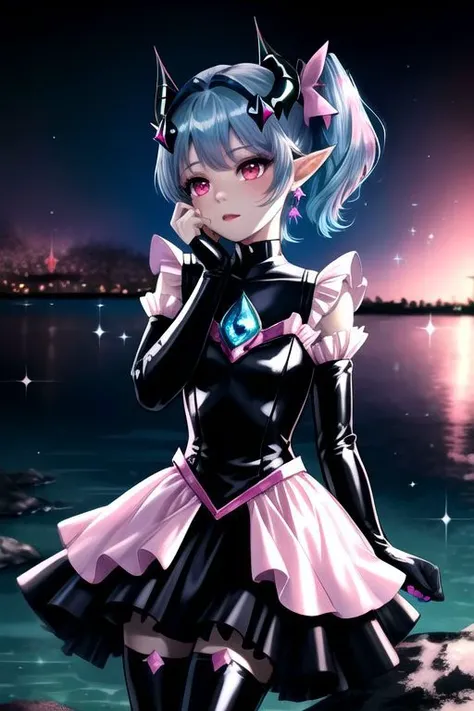 EvlSM, DarkPrecure, Bad_End_Precure, CorruptA, professional image of a cute young woman, (frilly elegant glossy dark holographic dress, crescent brooch, crescent earrings, crescent accessories:1.2),
(blue water dragon horns, blue water dragon tail:1.3), (short hair, side ponytail, hair above cheeks, light blue hair with light pink hairtips, gradient hair, multicolored hair:1.4), red eyes, (small breasts, cute face, innocent, shy, pointy ears:1.1), (sparkles, sparkling clothes, sparkles near eyes:1.3),
(intricate aquatic background, underwater, sparkling water, ocean floor, corral reef, bubbles:1.2), 
(ultra wide angle shot, cinematic style, absurdres, incredibly absurdres, huge filesize, extremely detailed, High quality texture, physically-based rendering, Ray tracing, octane render, sharp focus, (8k), (4k), (Masterpiece), (Best Quality), extremely detailed, intricate, hyper detailed, illustration, soft lighting, high resolution, sharp detail,)