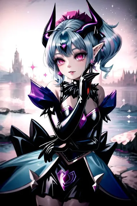 EvlSM, DarkPrecure, Bad_End_Precure, CorruptA, professional image of a cute young woman, (frilly elegant glossy dark holographic dress, crescent brooch, crescent earrings, crescent accessories:1.2),
(blue water dragon horns, blue water dragon tail:1.3), (short hair, side ponytail, hair above cheeks, light blue hair with light pink hairtips, gradient hair, multicolored hair:1.4), red eyes, (small breasts, cute face, pointy ears:1.1), (sparkles, sparkling clothes, sparkles near eyes:1.3),
(intricate aquatic background, underwater, sparkling water, ocean floor, corral reef, bubbles:1.2), 
(ultra wide angle shot, cinematic style, absurdres, incredibly absurdres, huge filesize, extremely detailed, High quality texture, physically-based rendering, Ray tracing, octane render, sharp focus, (8k), (4k), (Masterpiece), (Best Quality), extremely detailed, intricate, hyper detailed, illustration, soft lighting, high resolution, sharp detail,)