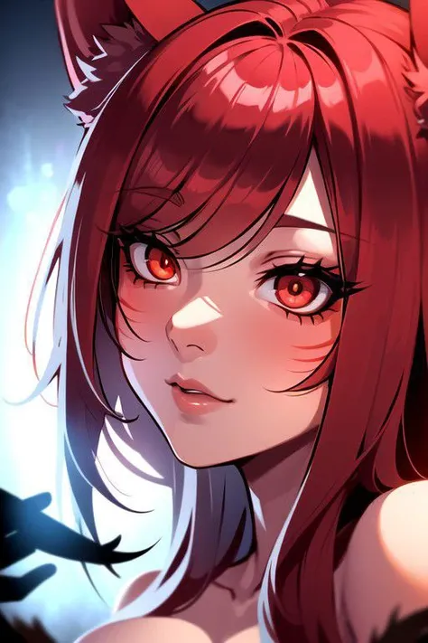 Film grain, ahri, ahri \(league of legends\), very horny,  ((corrupted)), whisker markings, 8k, highly detailed, high detail Raw color art, piercing, shallow depth of field, sharp focus, cinematic lighting, ((detailed face and eyes:1.4)), OverallDetail, ((mind control:1.4)), panting, horny expression, ((lusty)), CorruptA, symbol-shaped pupils, heart-shaped pupils, glowing red eyes, corruption, mind control