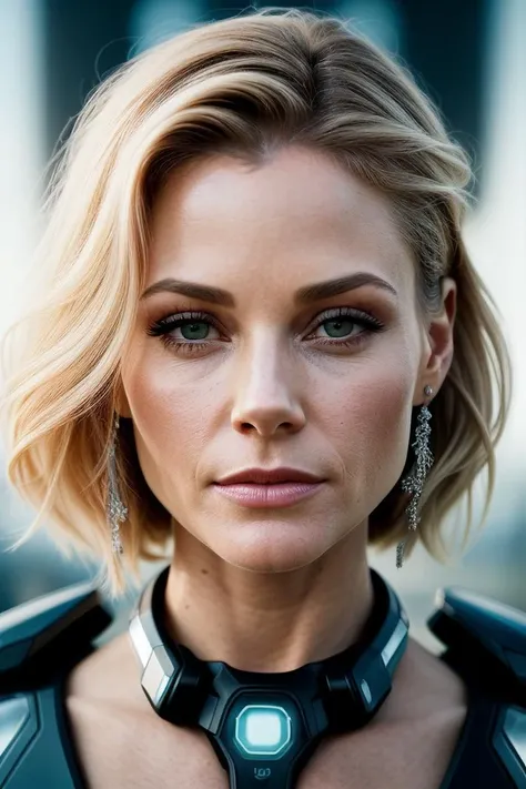 beautiful woman (Jul13B0w3n:.99), perfect hair, bejewelled jewellery, ((portrait)), (closeup:1.2), ((from the waist up)), (((  Futuristic dystopian city viewpoint with a sky full of interconnected drones :1.2 ))), natural skin texture,  (( summer suit :1.2)), 24mm, 4k textures, soft cinematic light, adobe lightroom, photolab, hdr, intricate, elegant, highly detailed, sharp focus, ((((cinematic look)))), soothing tones, insane details, intricate details, hyperdetailed, low contrast, soft cinematic light, exposure blend, hdr, faded, now, ("I've got a bad feeling about this.":1.1)