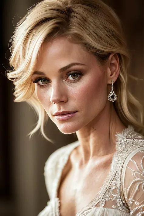beautiful woman (Jul13B0w3n:.99), (( Micro bangs :1.2)) , bejewelled jewellery, ((portrait)), (closeup:1.2), ((from the waist up)), ((( fire :1.2 ))), natural skin texture, (( lace-trimmed dress :1.2)), 24mm, 4k textures, soft cinematic light, adobe lightroom, photolab, hdr, intricate, elegant, highly detailed, sharp focus, ((((cinematic look)))), soothing tones, insane details, intricate details, hyperdetailed, low contrast, soft cinematic light, exposure blend, hdr, faded, now, ("I've got a bad feeling about this.":1.1)