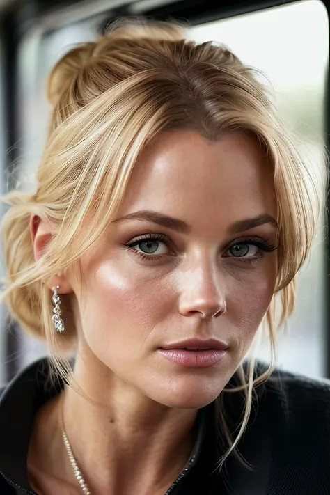 beautiful woman (Jul13B0w3n:.99), (( sexy double_bun :1.2)) , bejewelled jewellery, ((portrait)), (closeup:1.2), ((from the waist up)), ((( bus interior :1.2 ))), natural skin texture, (( poloshirt :1.2)), 24mm, 4k textures, soft cinematic light, adobe lightroom, photolab, hdr, intricate, elegant, highly detailed, sharp focus, ((((cinematic look)))), soothing tones, insane details, intricate details, hyperdetailed, low contrast, soft cinematic light, exposure blend, hdr, faded, now, ("I've got a bad feeling about this.":1.1)
